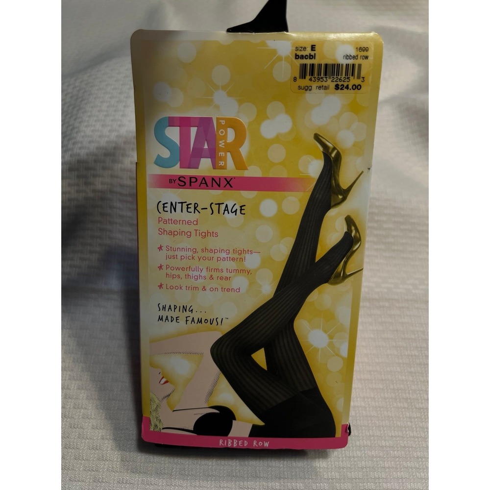 Star Power by Spanx Center Stage Black Open Weave Shaping Tights Size E
